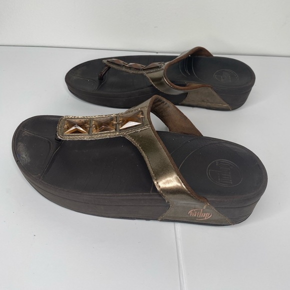 FITFLOP Pietra Bronze Rhinestone Comfort Platform Women's Wedge Sandals AS IS - Picture 3 of 7
